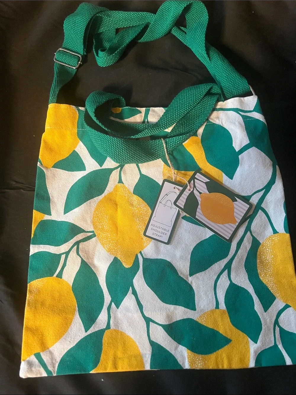 Green & Yellow Lemon Print Canvas Shoulder Bag